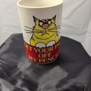 Cat Pencil Holder Cup “Get Your Paws Off My Pencils” J.S.N.Y Taiwan Vintage
